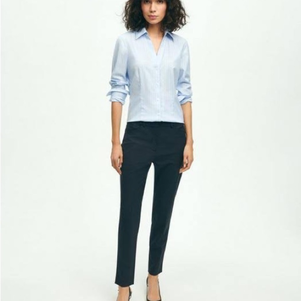Blue white pinstripe non iron top